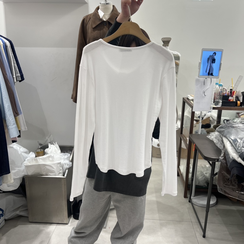 ANN MARGRET東大門代購女士新品人氣長袖T恤紐扣GRETA.Y長袖T恤