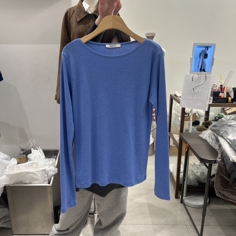 ANN MARGRET東大門實拍女士新款熱賣長袖T恤船領GRETA.Y長袖T恤圖色2