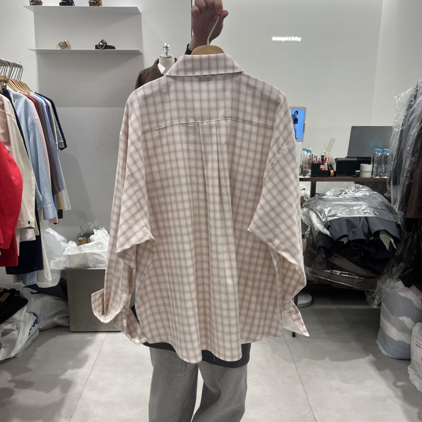 ANN MARGRET韓國直郵女士新品職業襯衫蕾絲衫口袋格子GRETA.Y襯衫/蕾絲衫