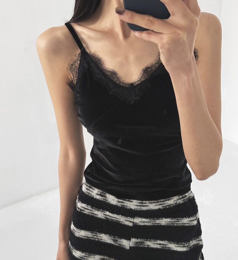 OKIE東大門代購女裝新品推薦26春夏時尚職業吊帶背心絲絨OKIE吊帶/背心