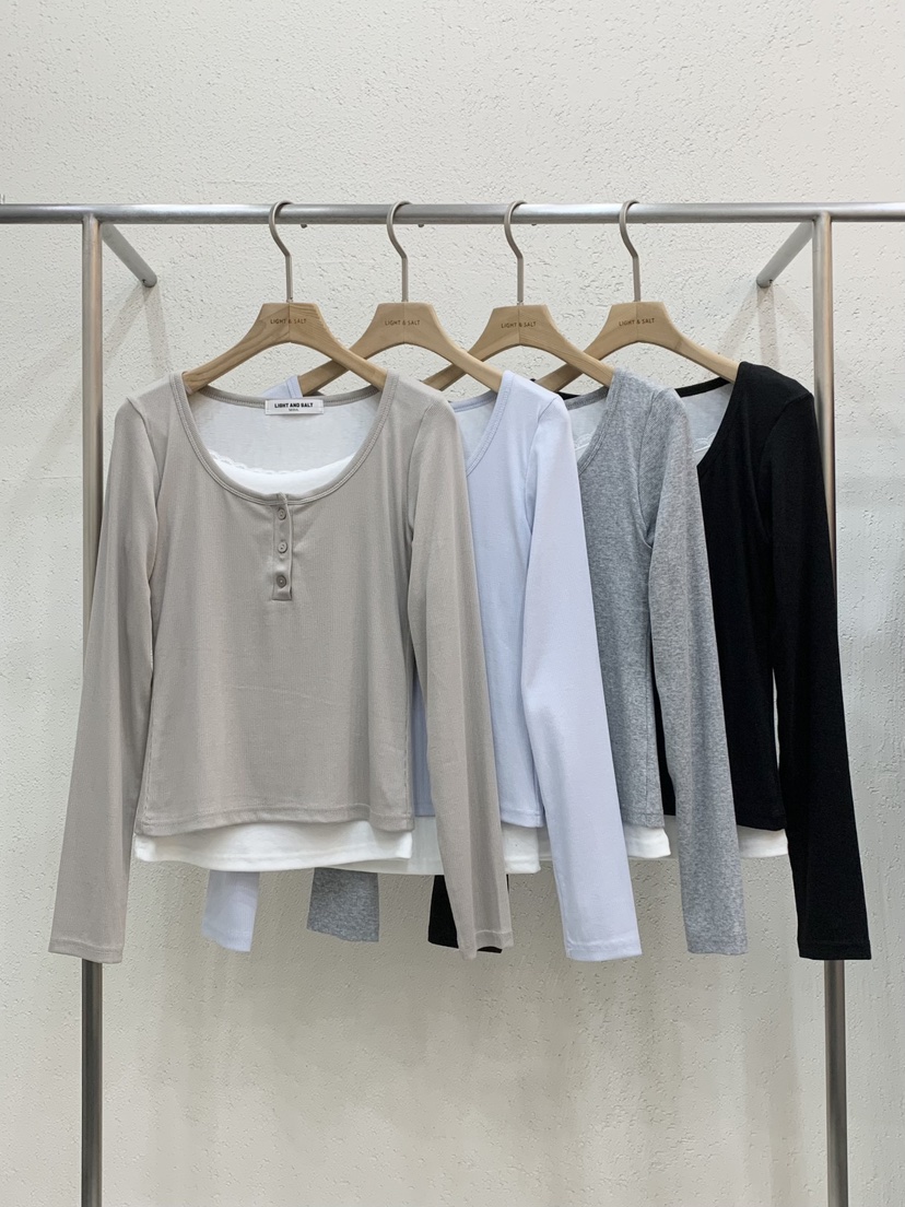 LIGHT AND SALT東大門實拍女裝新款職業熱賣長袖T恤假兩件LIGHT AND SALT長袖T恤