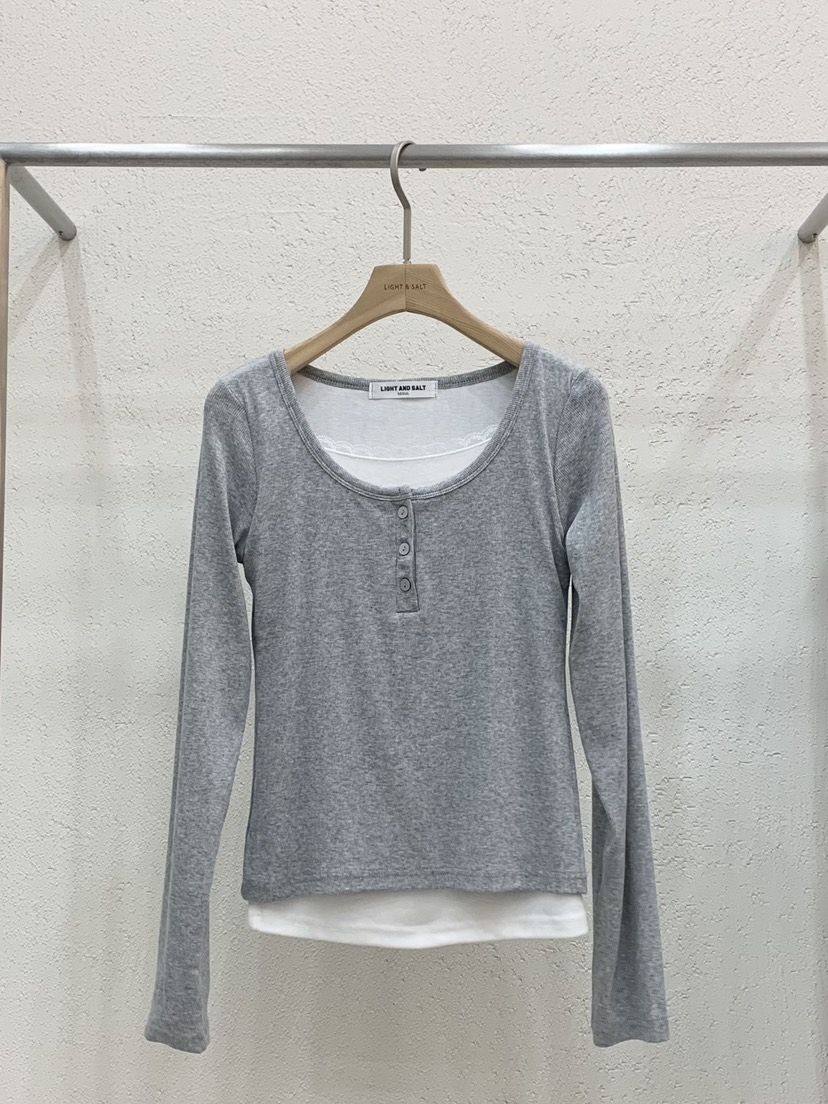 LIGHT AND SALT東大門實拍女裝新款職業熱賣長袖T恤假兩件LIGHT AND SALT長袖T恤圖色3