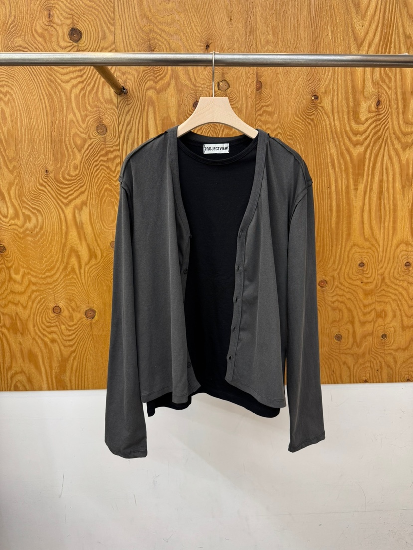 PROJECTVIEW韓國直郵女裝新品推薦長袖T恤假兩件雙排扣開衫PROJECTVIEW長袖T恤