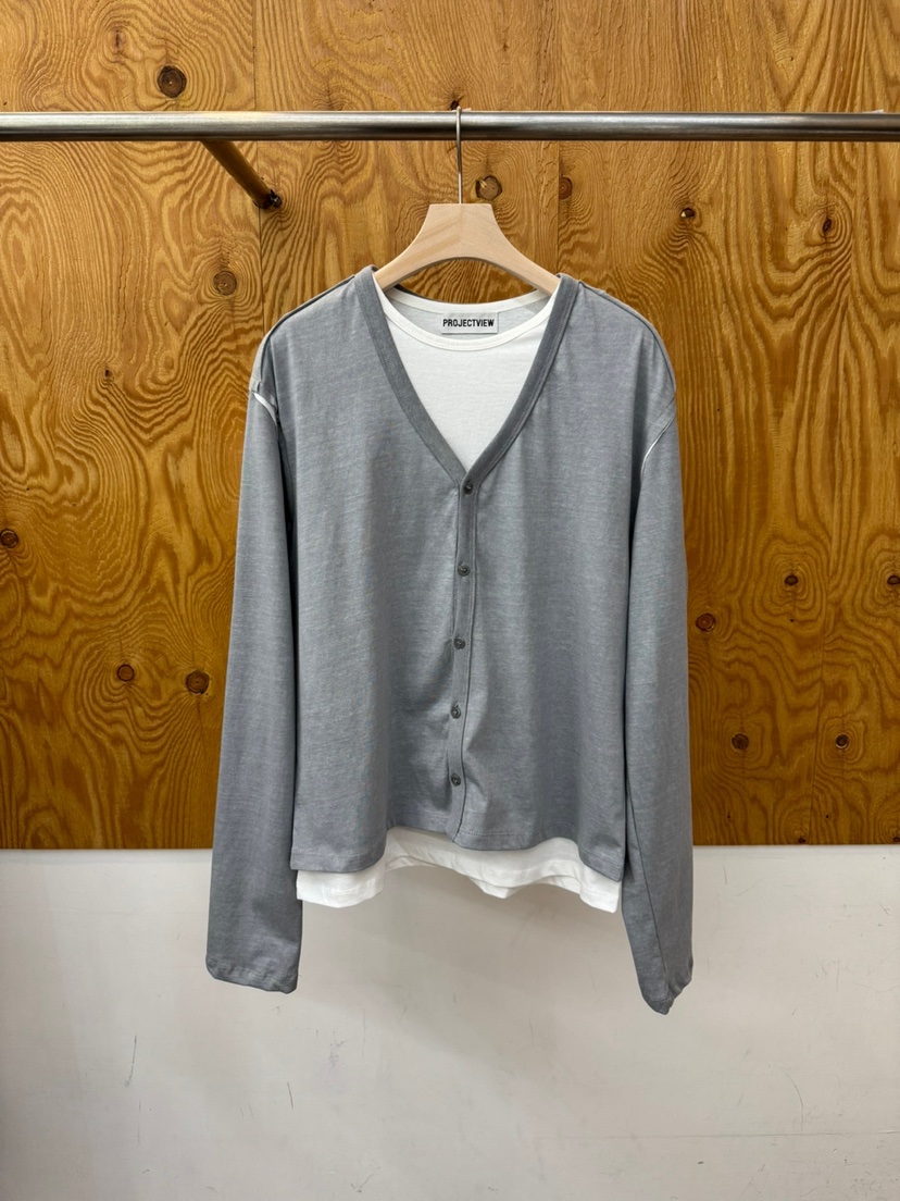 PROJECTVIEW韓國直郵女裝新品推薦長袖T恤假兩件雙排扣開衫PROJECTVIEW長袖T恤圖色1