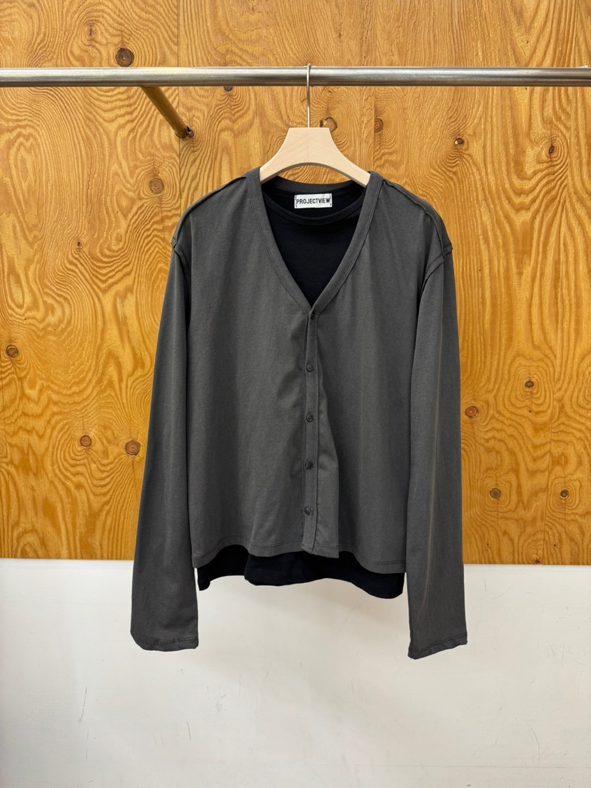 PROJECTVIEW韓國直郵女裝新品推薦長袖T恤假兩件雙排扣開衫PROJECTVIEW長袖T恤圖色2