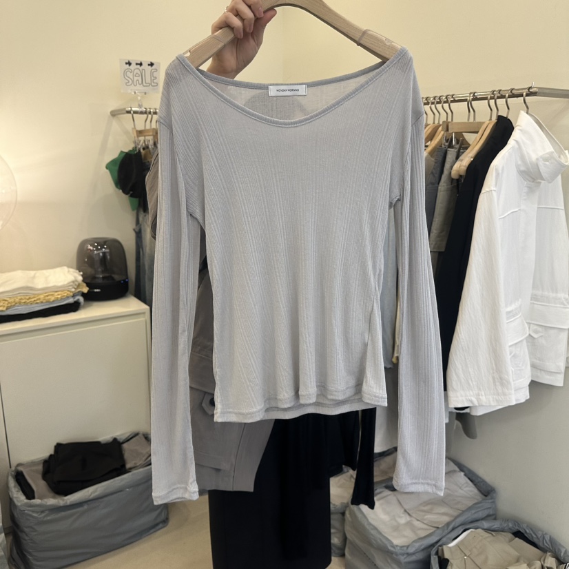 MONDAYMORING東大門直郵女裝新款26春夏時尚休閑熱賣長袖T恤MONDAYMORING長袖T恤圖色2灰色