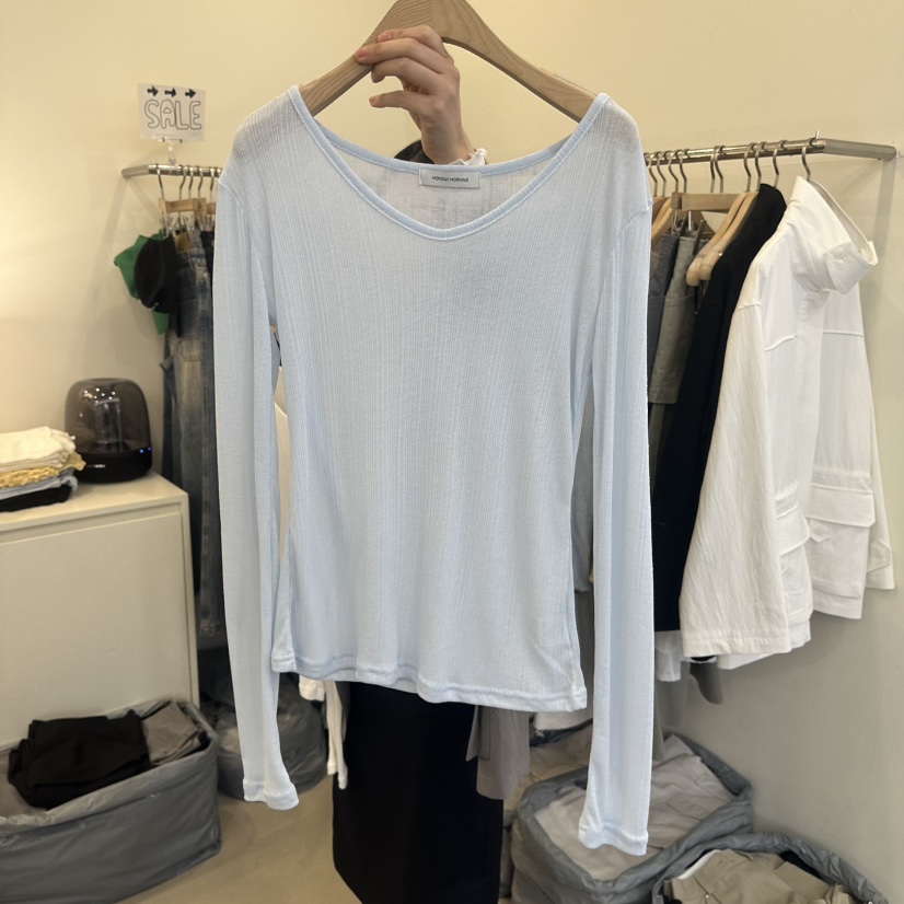 MONDAYMORING東大門直郵女裝新款26春夏時尚休閑熱賣長袖T恤MONDAYMORING長袖T恤圖色3藍色