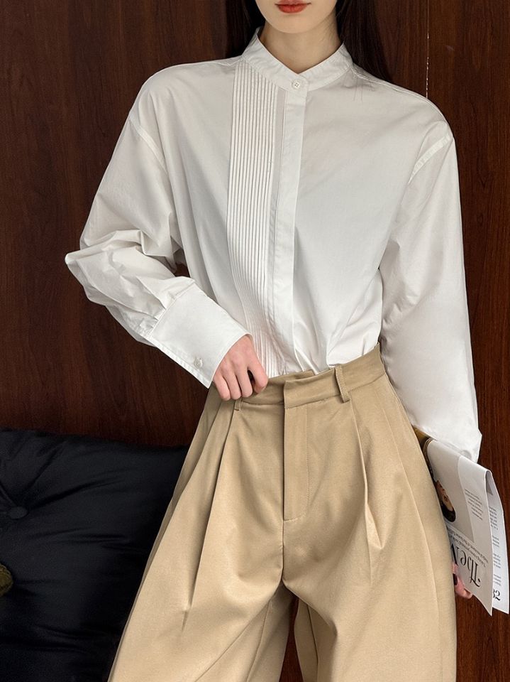 STAY HERE東大門直郵女裝新款職業26春季襯衫蕾絲衫褶裥棉STAY HERE襯衫/蕾絲衫