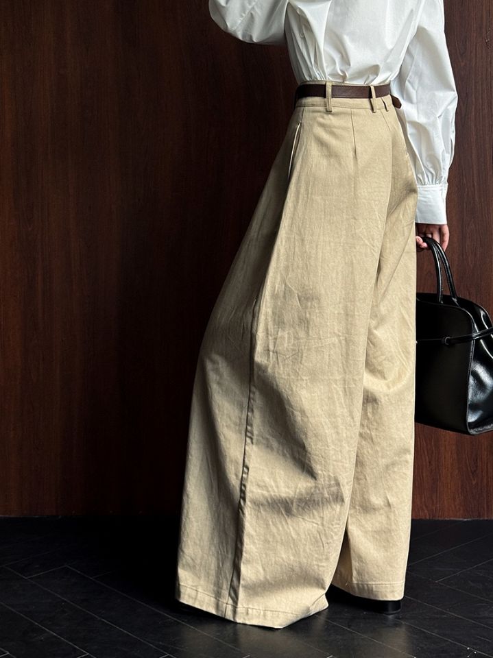 STAY HERE韓國代購女裝新款推薦休閑褲不含腰帶闊腿褲棉質STAY HERE休閑褲