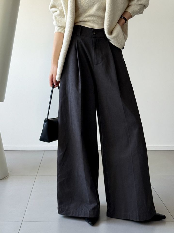 STAY HERE韓國代購女裝新款推薦休閑褲不含腰帶闊腿褲棉質STAY HERE休閑褲