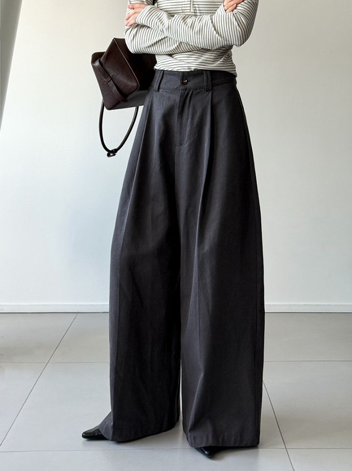 STAY HERE韓國代購女裝新款推薦休閑褲不含腰帶闊腿褲棉質STAY HERE休閑褲