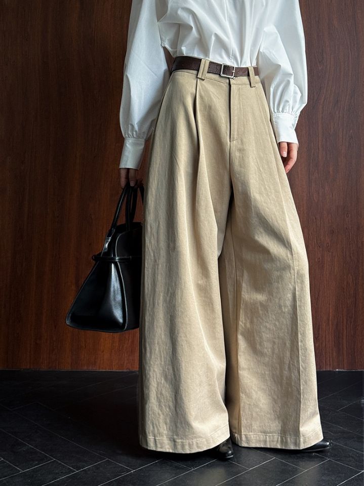 STAY HERE韓國代購女裝新款推薦休閑褲不含腰帶闊腿褲棉質STAY HERE休閑褲