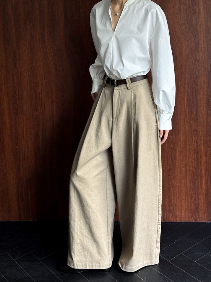 STAY HERE韓國代購女裝新款推薦休閑褲不含腰帶闊腿褲棉質STAY HERE休閑褲