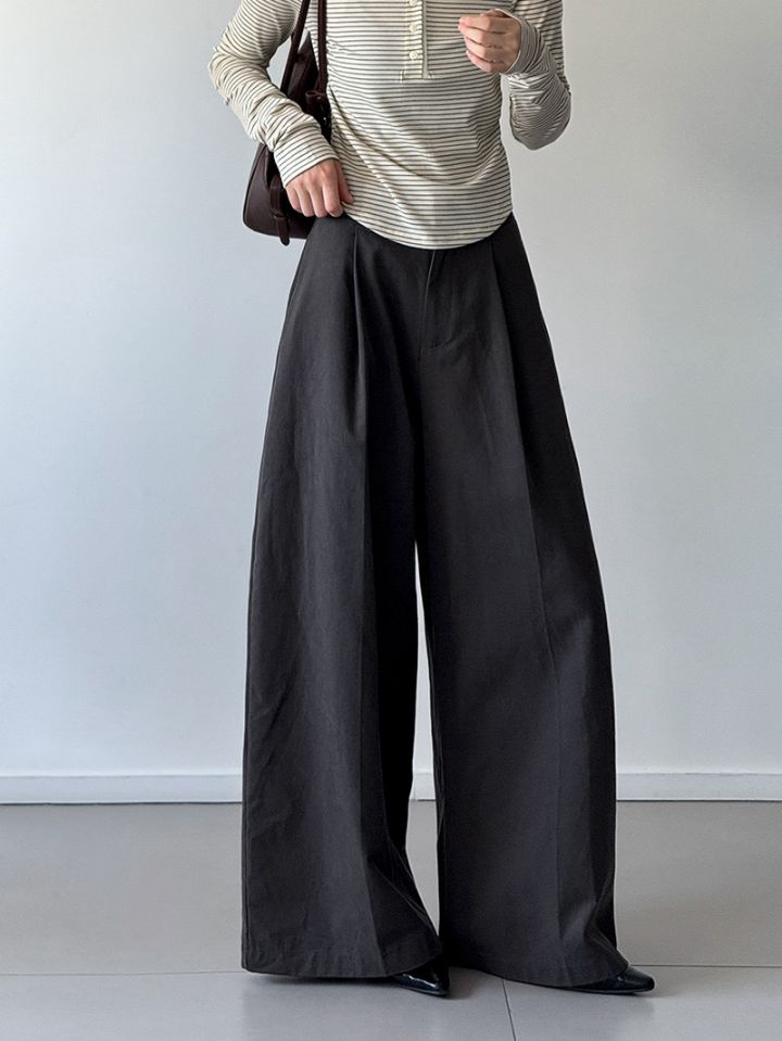 STAY HERE韓國代購女裝新款推薦休閑褲不含腰帶闊腿褲棉質STAY HERE休閑褲