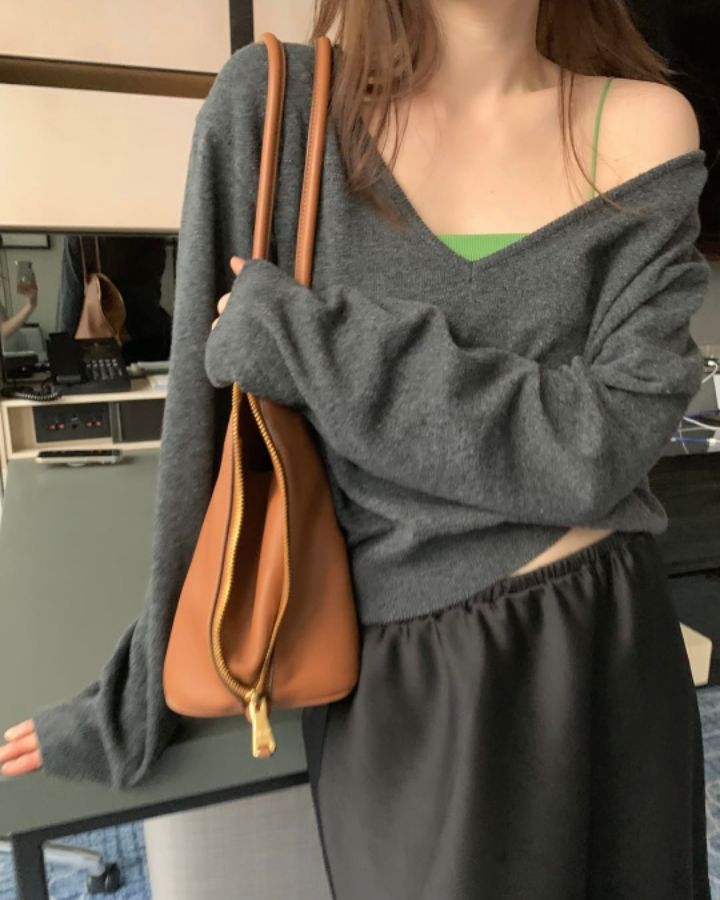 STAY HERE韓國代購女士新品26春季休閑時尚職業針織衫V領STAY HERE針織衫