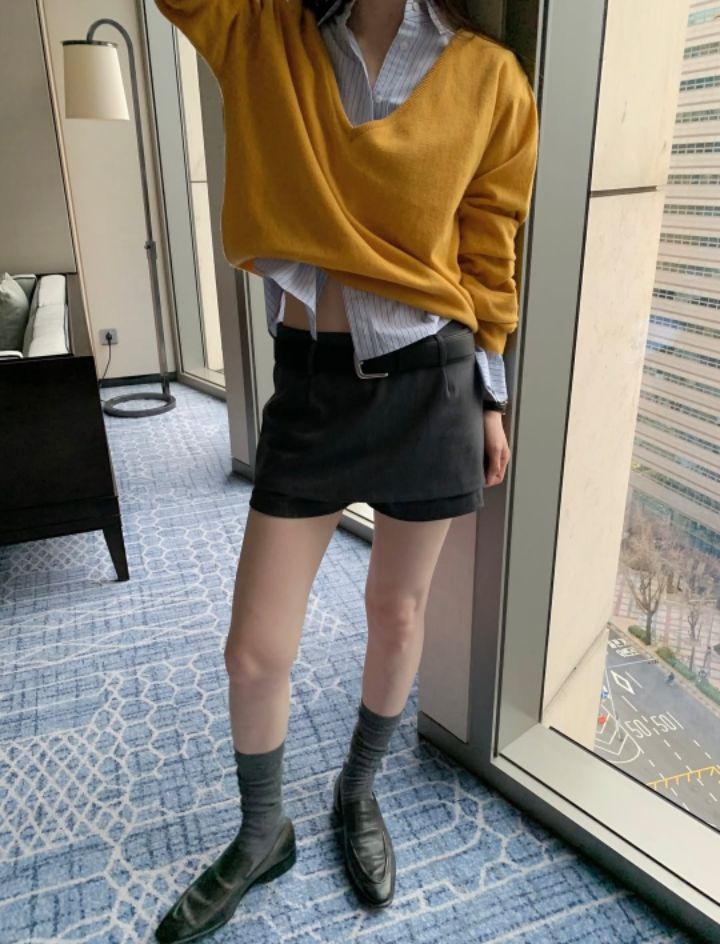 STAY HERE韓國代購女士新品26春季休閑時尚職業針織衫V領STAY HERE針織衫