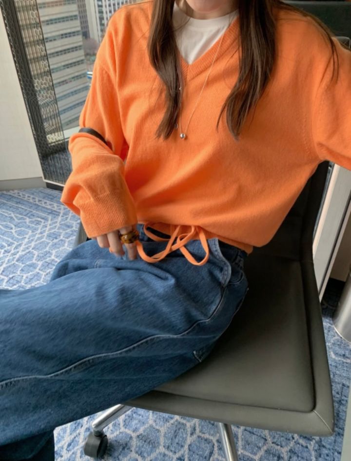 STAY HERE韓國直郵女士新款推薦時尚休閑針織衫不含內搭V領STAY HERE針織衫