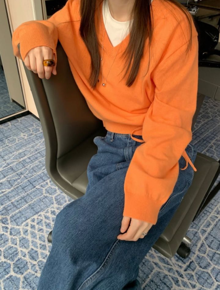 STAY HERE韓國直郵女士新款推薦時尚休閑針織衫不含內搭V領STAY HERE針織衫