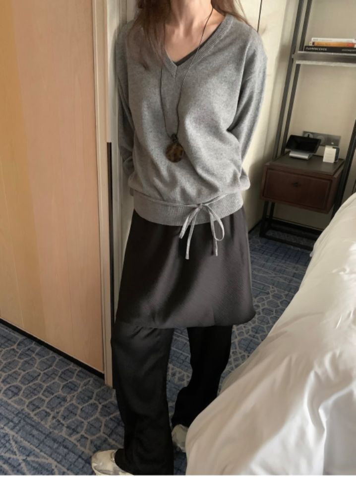 STAY HERE韓國直郵女士新款推薦時尚休閑針織衫不含內搭V領STAY HERE針織衫