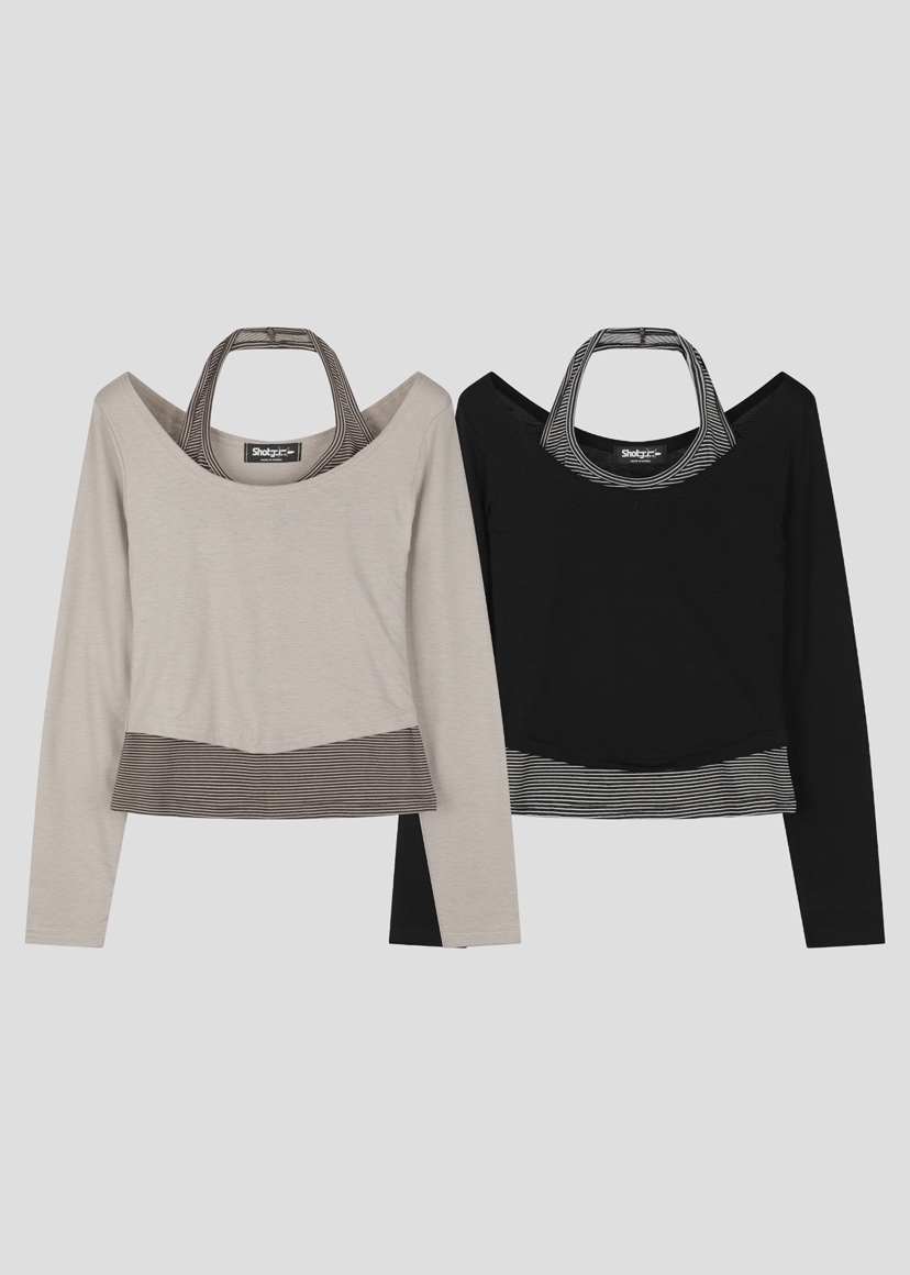 SHOTGUN東大門代購女裝新款時尚休閑推薦真品長袖T恤假兩件SHOTGUN長袖T恤