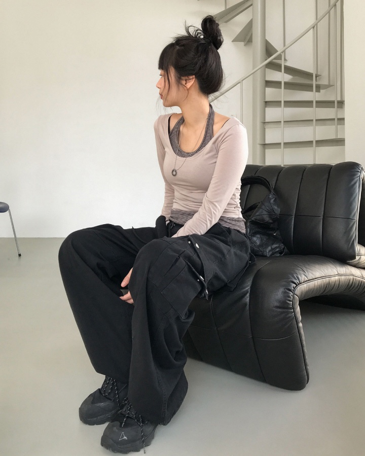 SHOTGUN東大門代購女裝新款時尚休閑推薦真品長袖T恤假兩件SHOTGUN長袖T恤