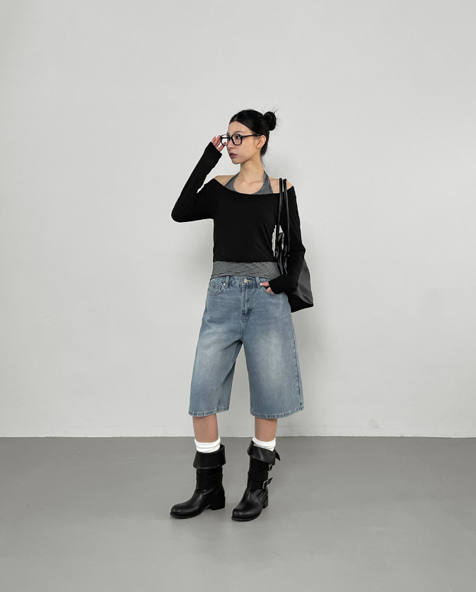 SHOTGUN東大門代購女裝新款時尚休閑推薦真品長袖T恤假兩件SHOTGUN長袖T恤