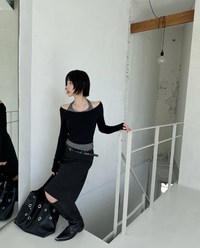 SHOTGUN東大門代購女裝新款時尚休閑推薦真品長袖T恤假兩件SHOTGUN長袖T恤