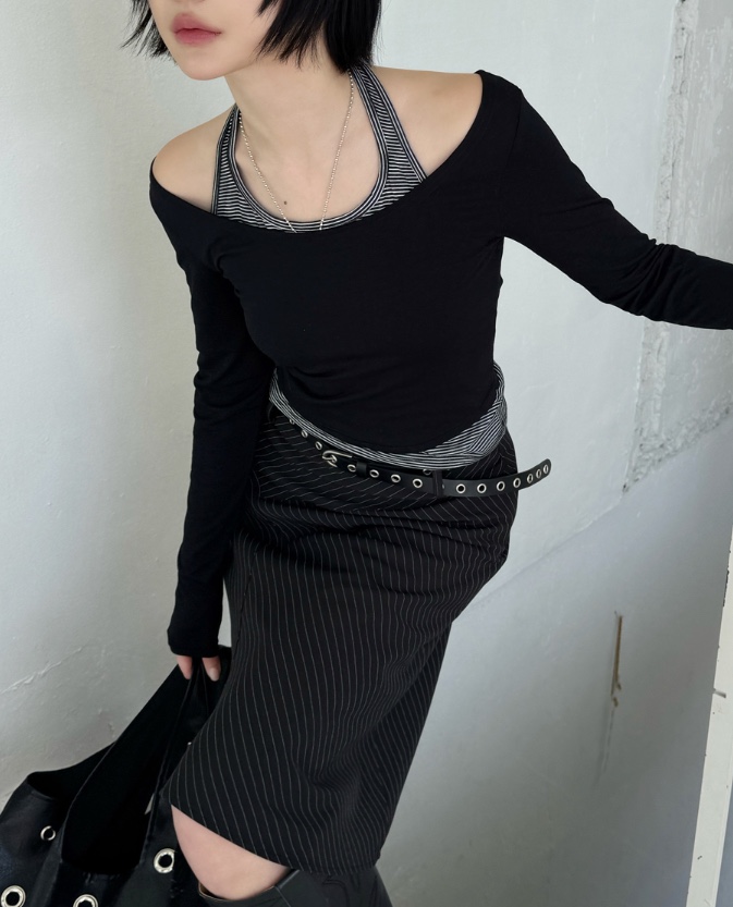 SHOTGUN東大門代購女裝新款時尚休閑推薦真品長袖T恤假兩件SHOTGUN長袖T恤