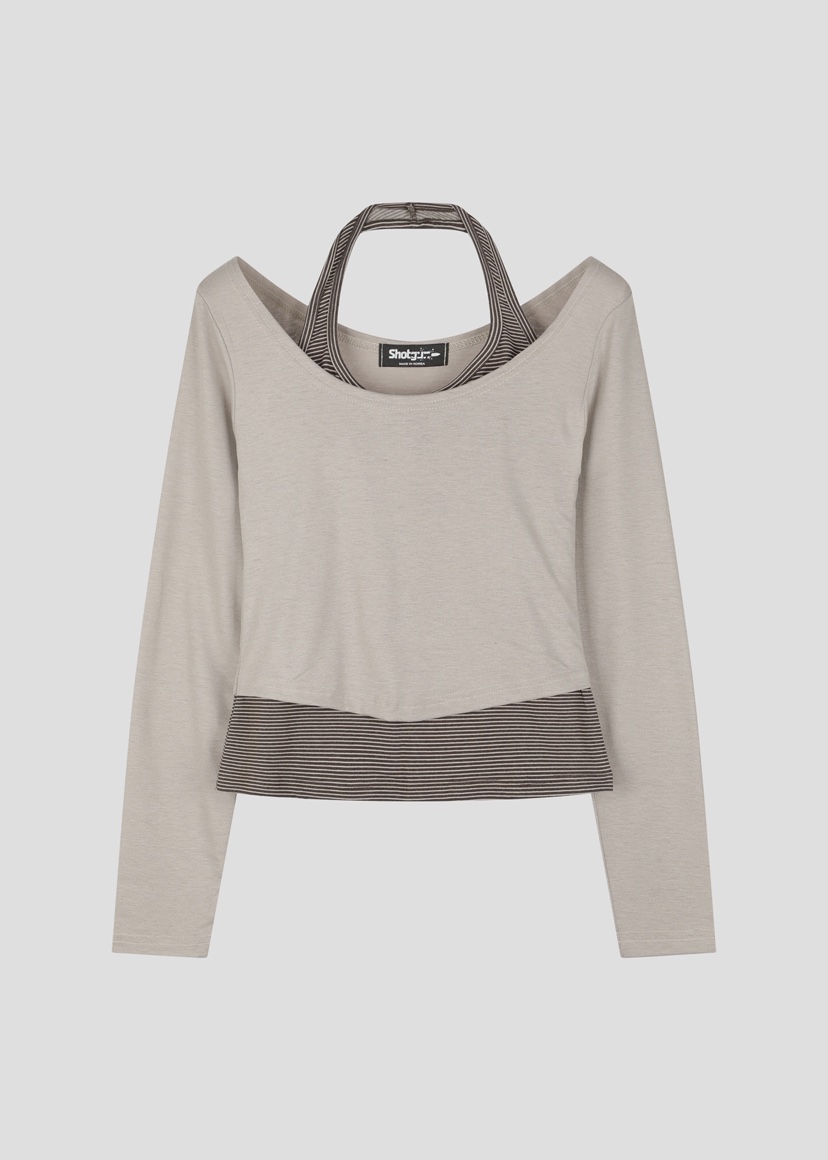 SHOTGUN東大門代購女裝新款時尚休閑推薦真品長袖T恤假兩件SHOTGUN長袖T恤圖色1