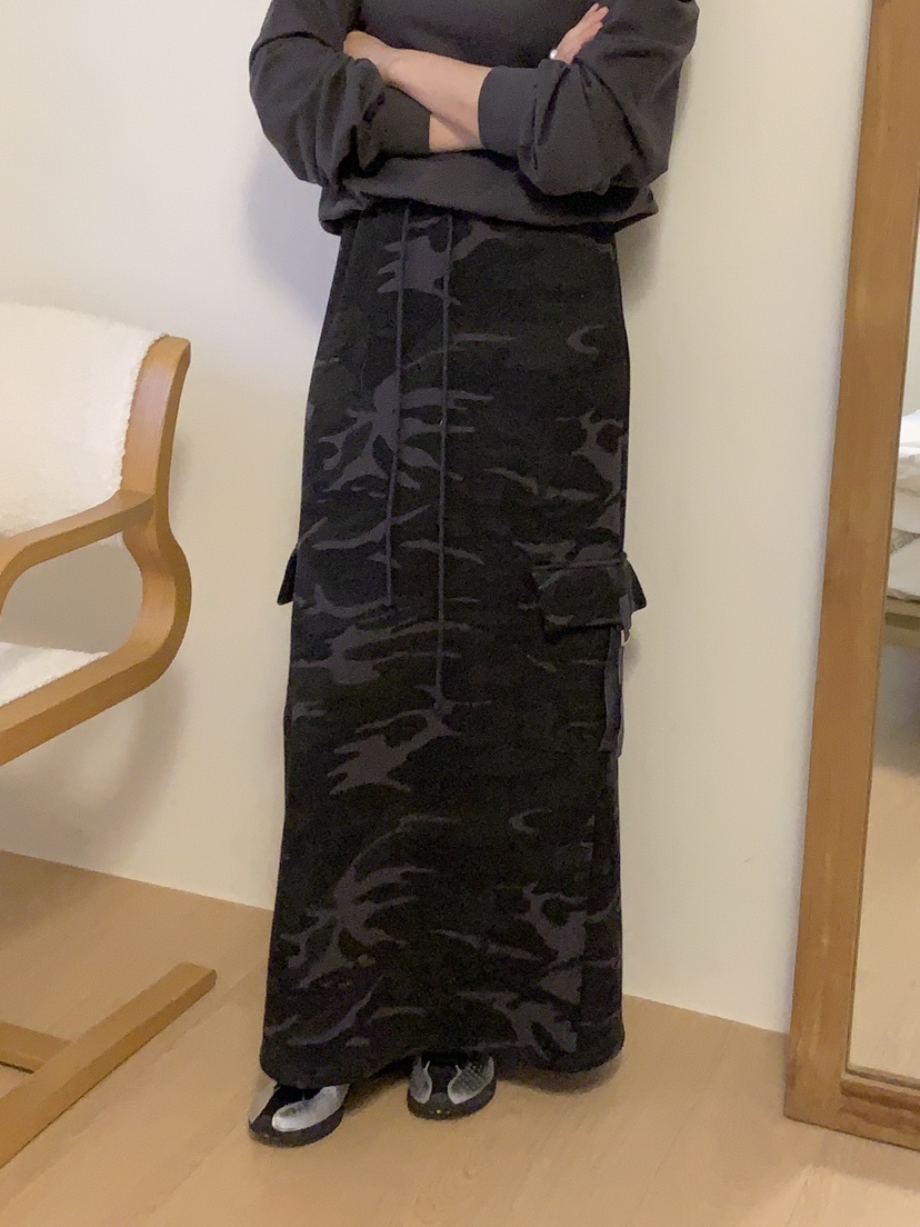 PLANTS ON GRAY韓國代購女裝新款熱賣26春季長裙口袋迷彩PLANTS ON GRAY長裙