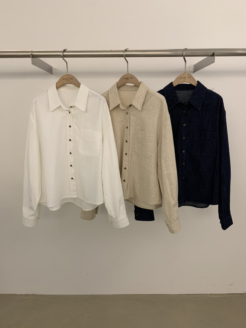 UNDER KEY東大門代購女裝新款推薦職業襯衫蕾絲衫亞麻駝色UNDER KEY襯衫/蕾絲衫