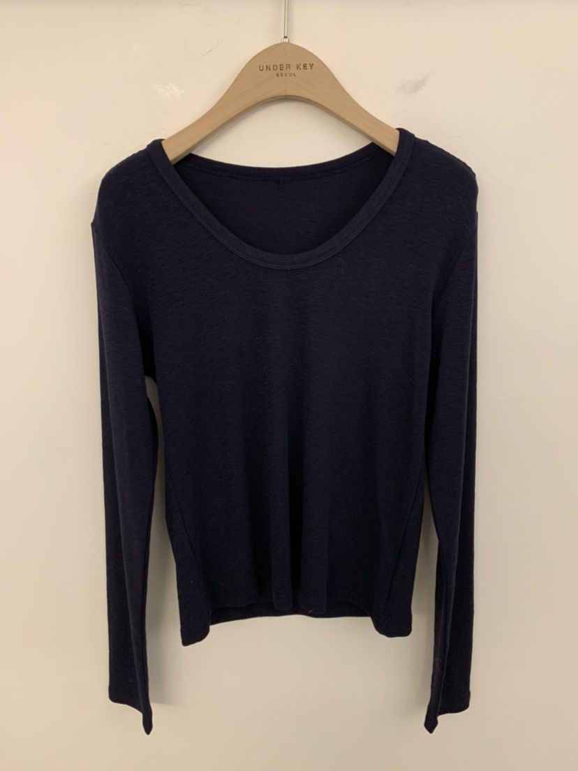 UNDER KEY東大門實拍女士新品推薦職業熱賣時尚真品長袖T恤UNDER KEY長袖T恤圖色3深藍色