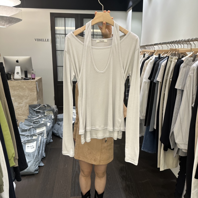 VIBELLE東大門代購女裝新品人氣熱賣真品休閑長袖T恤假兩件VIBELLE長袖T恤圖色2