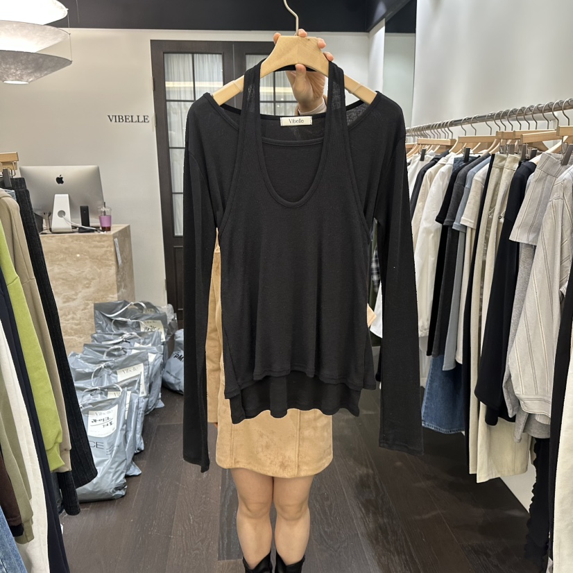 VIBELLE東大門代購女裝新品人氣熱賣真品休閑長袖T恤假兩件VIBELLE長袖T恤圖色3