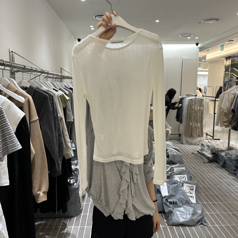 VIVE韓國代購女裝新款休閑人氣時尚真品職業熱賣26春夏長袖T恤VIVE長袖T恤