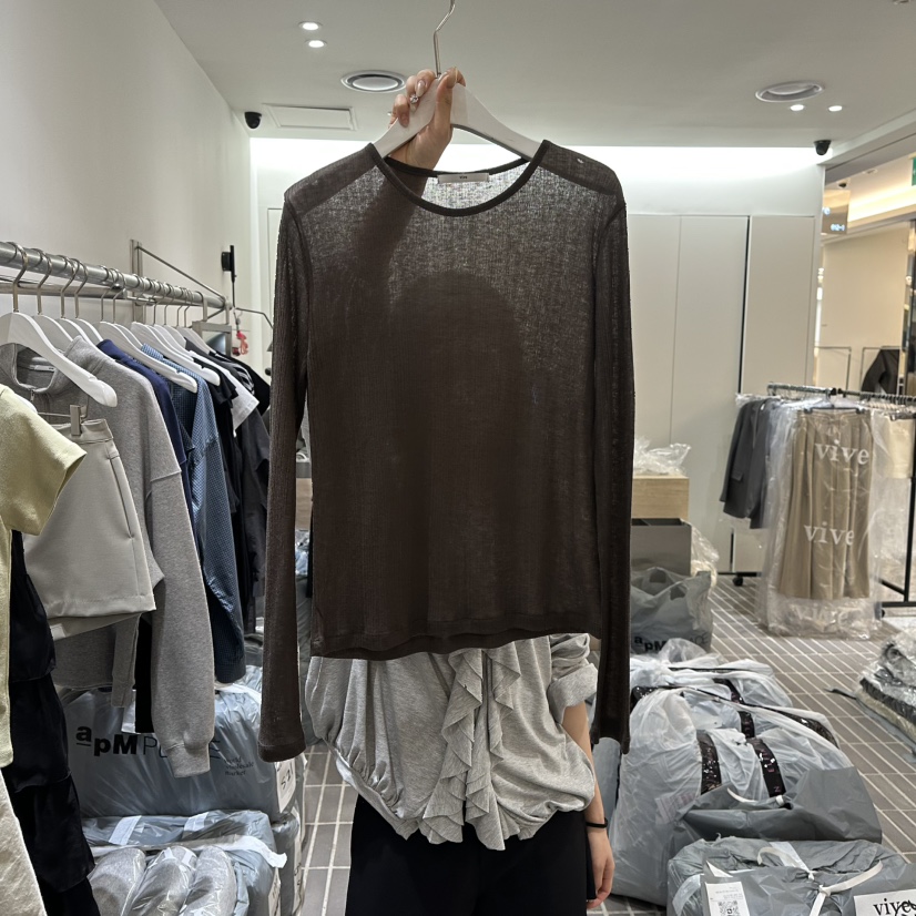 VIVE韓國代購女裝新款休閑人氣時尚真品職業熱賣26春夏長袖T恤VIVE長袖T恤圖色3棕色