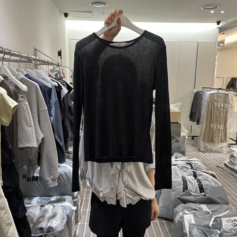 VIVE韓國代購女裝新款休閑人氣時尚真品職業熱賣26春夏長袖T恤VIVE長袖T恤圖色4黑色