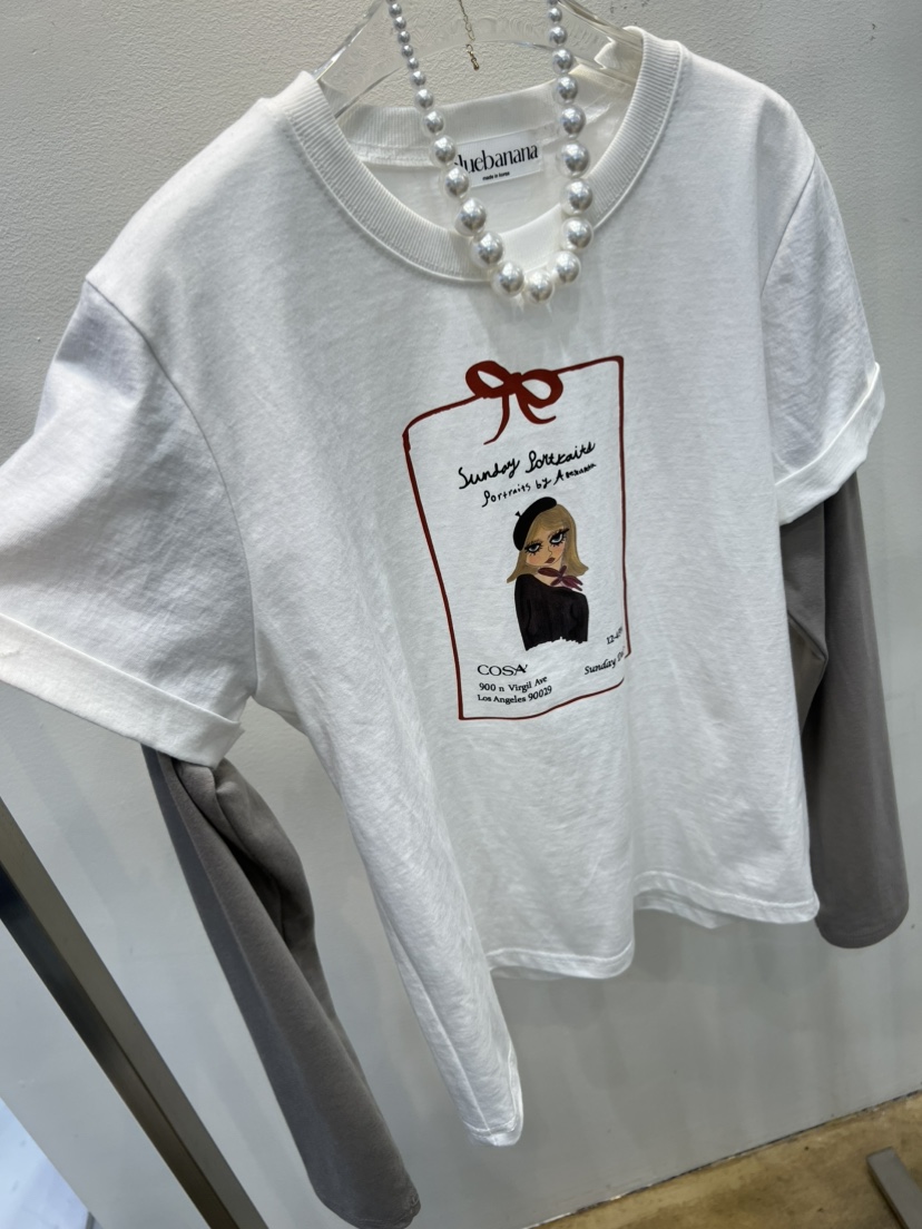 BLUE BANANA韓國直郵女裝新品休閑長袖T恤不含項鏈假兩件BLUE BANANA長袖T恤圖色1