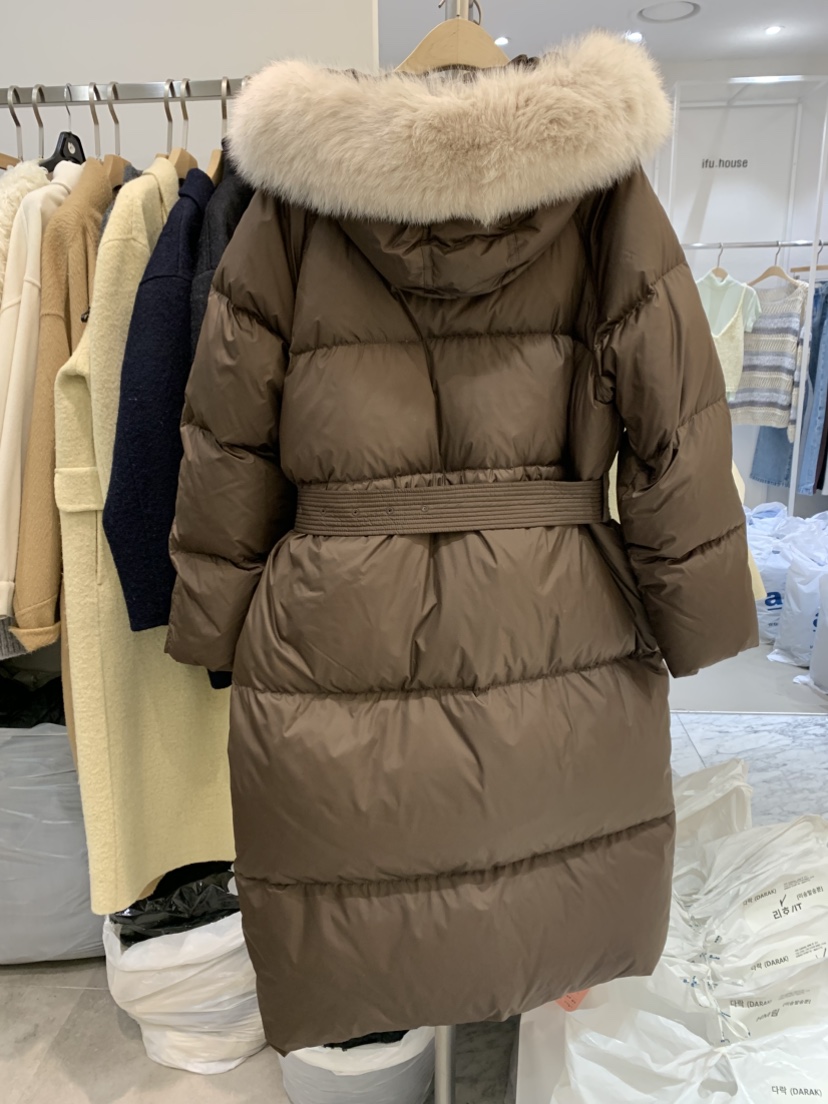 DARAK韓國代購女士新品人氣時尚真品長款棉服含腰帶狐貍特價DARAK長款棉服