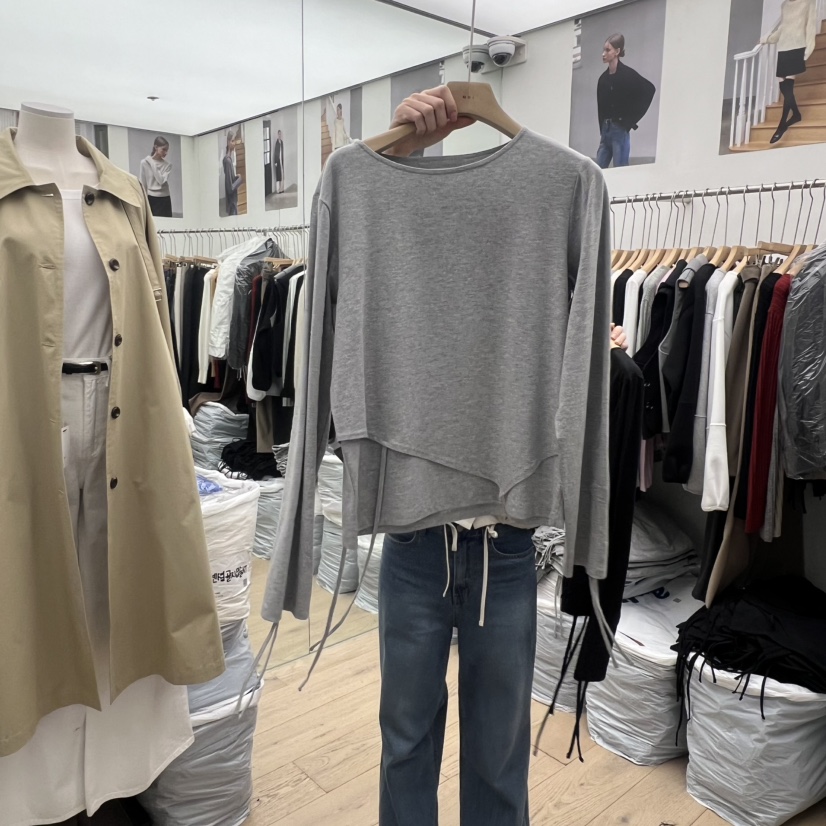 MOI-A東大門直郵女士新品時尚休閑人氣職業26春夏長袖T恤褶皺MOI-A長袖T恤圖色1