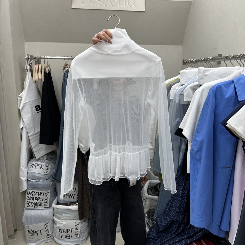 ASCEND東大門實拍女士新款推薦人氣真品職業襯衫蕾絲衫透明ASCEND襯衫/蕾絲衫