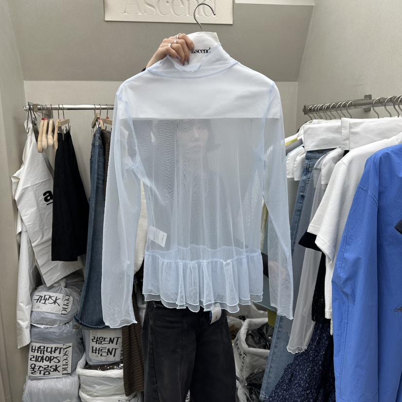 ASCEND東大門實拍女士新款推薦人氣真品職業襯衫蕾絲衫透明ASCEND襯衫/蕾絲衫圖色3藍色
