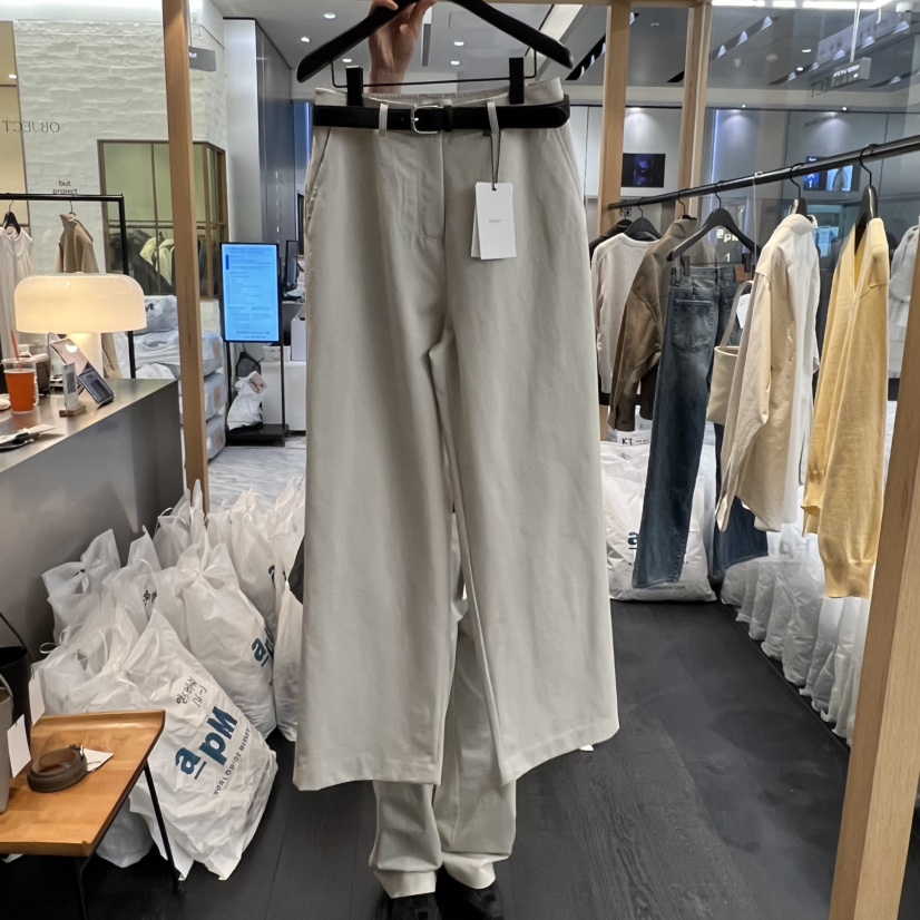 OBJECT韓國代購女士新款職業真品休閑褲不含腰帶斜紋棉布OBJECT休閑褲圖色1