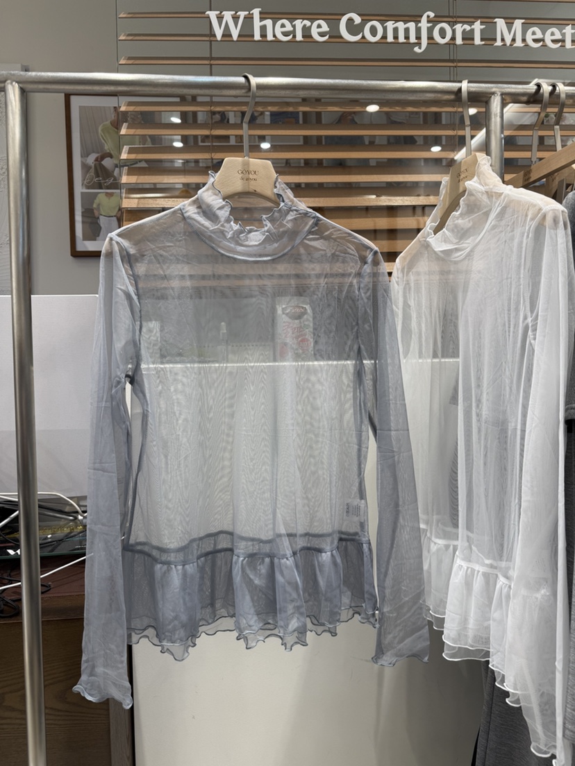 DE GO YOU韓國直郵女士新品休閑熱賣襯衫蕾絲衫荷葉邊透視DE GO YOU襯衫/蕾絲衫