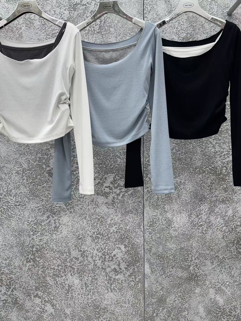 BADCALM東大門實拍女裝新款人氣時尚26春夏長袖T恤假兩件褶皺BADCALM長袖T恤