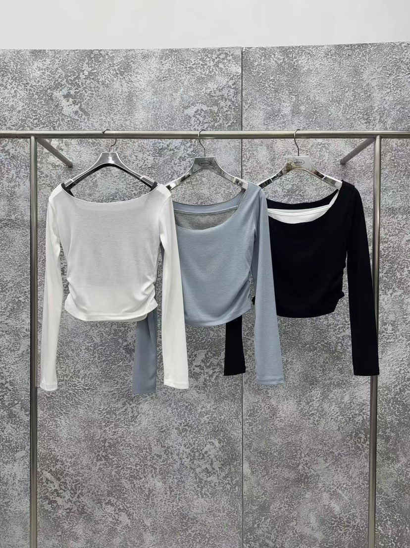 BADCALM東大門實拍女裝新款人氣時尚26春夏長袖T恤假兩件褶皺BADCALM長袖T恤