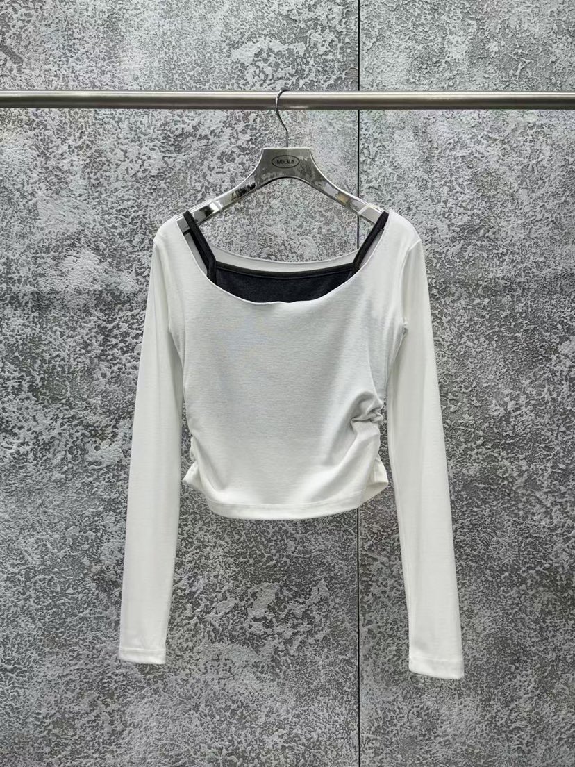 BADCALM東大門實拍女裝新款人氣時尚26春夏長袖T恤假兩件褶皺BADCALM長袖T恤圖色1