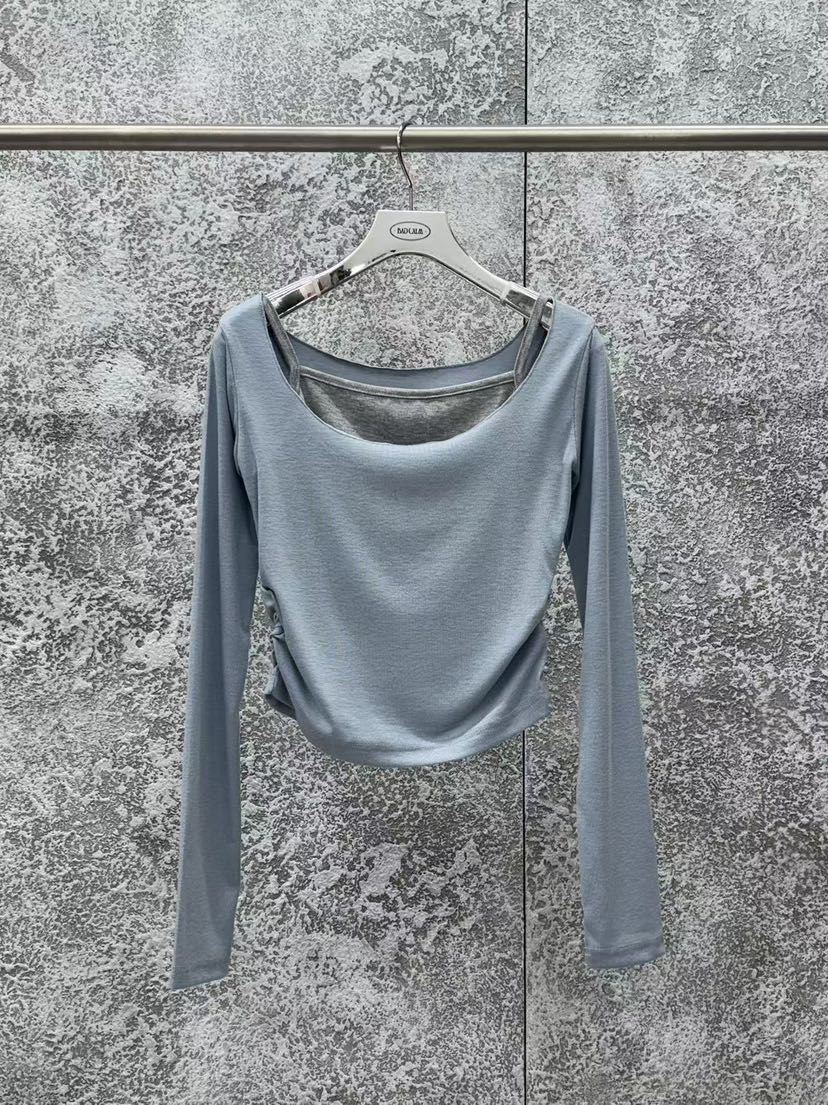 BADCALM東大門實拍女裝新款人氣時尚26春夏長袖T恤假兩件褶皺BADCALM長袖T恤圖色2