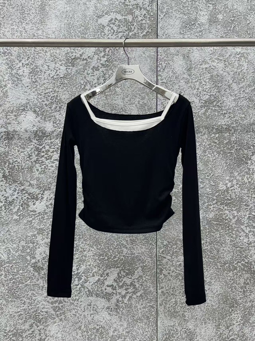 BADCALM東大門實拍女裝新款人氣時尚26春夏長袖T恤假兩件褶皺BADCALM長袖T恤圖色3