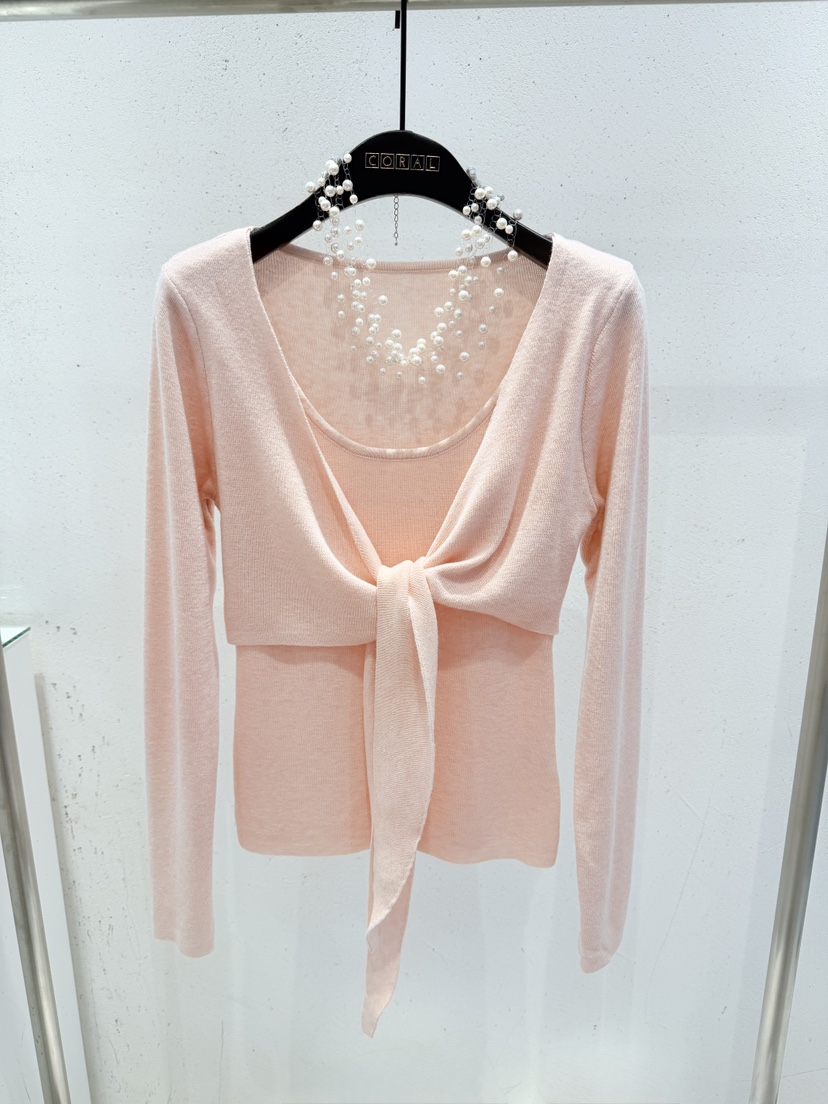 CORAL東大門代購女裝新款26春夏針織衫不含項鏈假兩件披肩CORAL針織衫圖色2